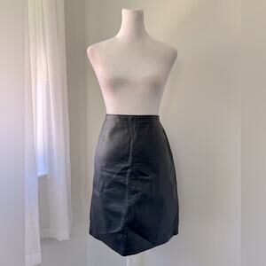 Vintage ‘90s Clio 100% Leather Black Knee Length Skirt